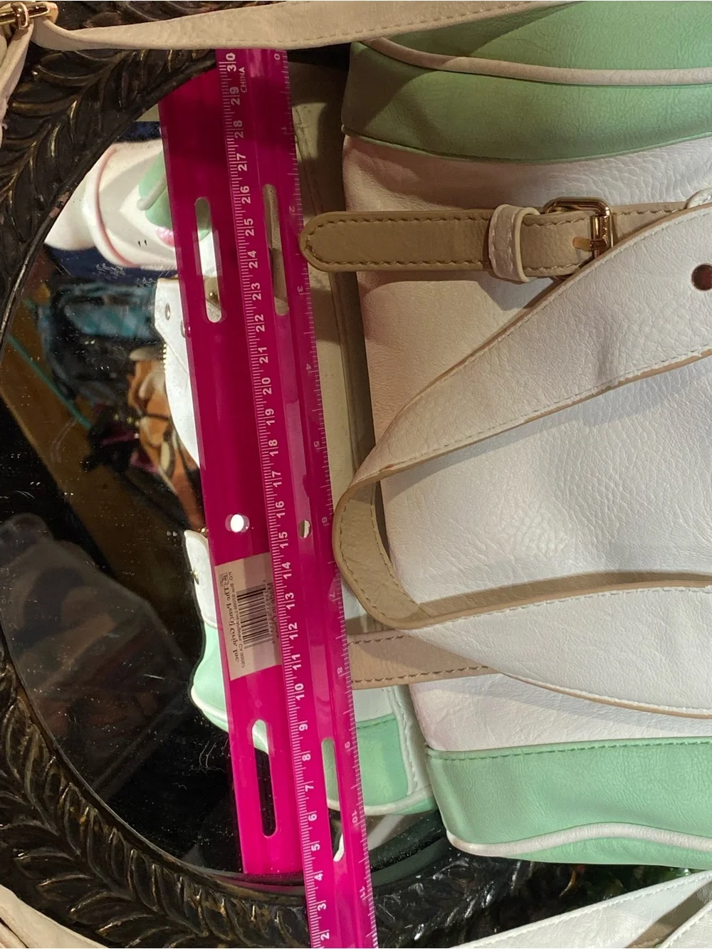 Charming Charlie Mint Green, White & Tan Satchel